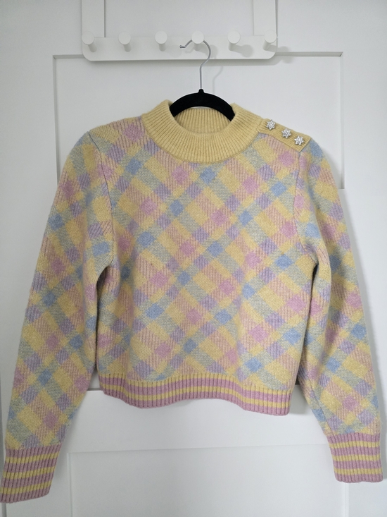 Zara Sweaters - Zara Pastel Argyle Cowl Sweater in Yellow, Pink & Blue